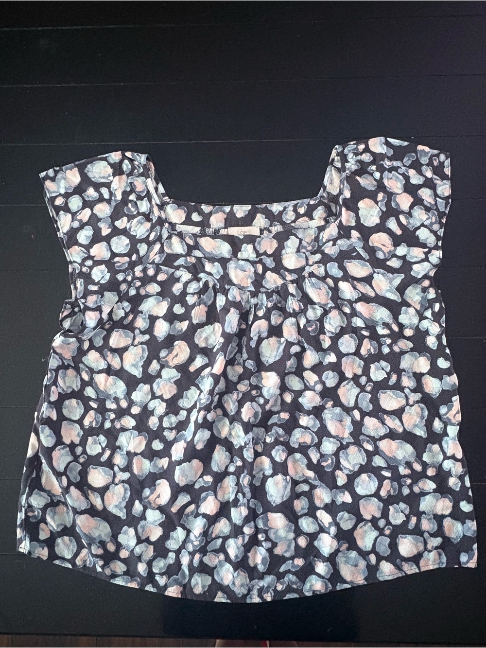 LOFT Navy Scoop Neck Blouse with Pastel Pink & Light Blue Spot Print
